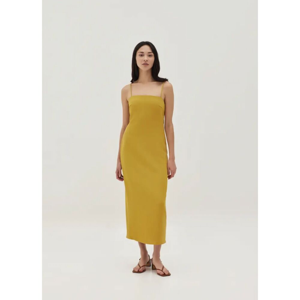NWT Love, Bonito Hermione Padded Knot Back Midi Dress in Mustard Size XL
